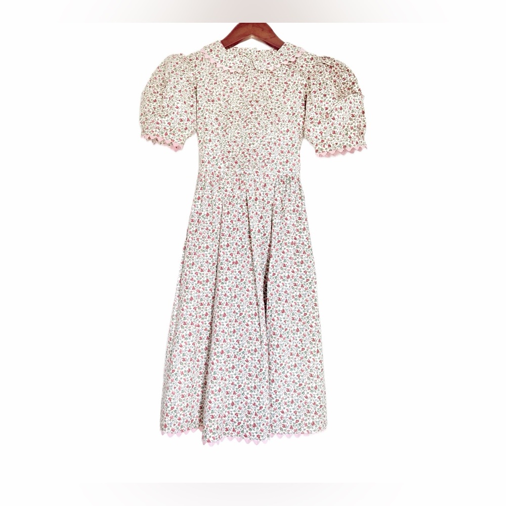 Floral Puff Sleeve Midi Dress in Pink and White